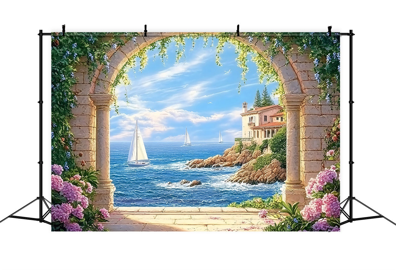 Beach Backdrops Stone Arch Sea Summer Backdrop ZXY3-11