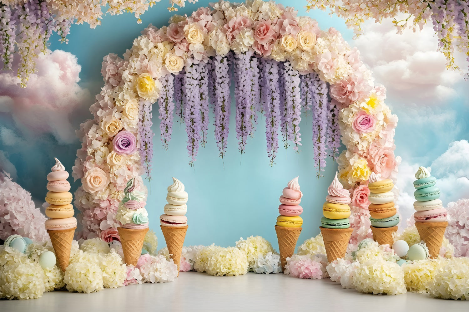 Summer Photo Backdrop Ice Cream Floral Arch Backdrop ZXY3-12