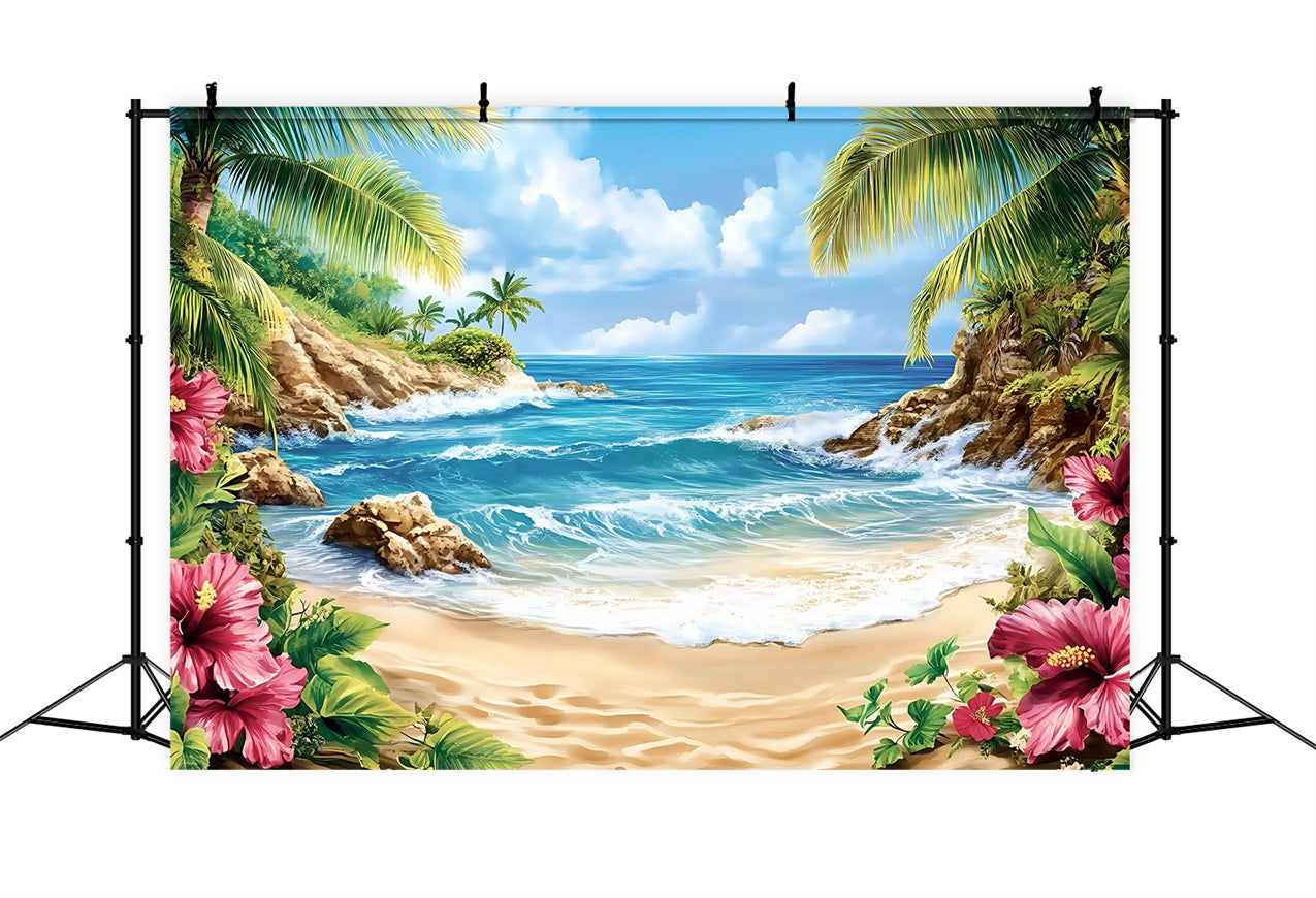 Tropical Photo Backdrop Hibiscus Summer Backdrop ZXY3-18