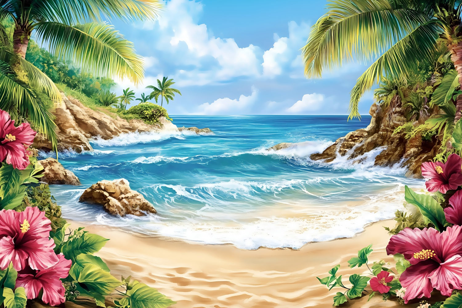 Tropical Photo Backdrop Hibiscus Summer Backdrop ZXY3-18