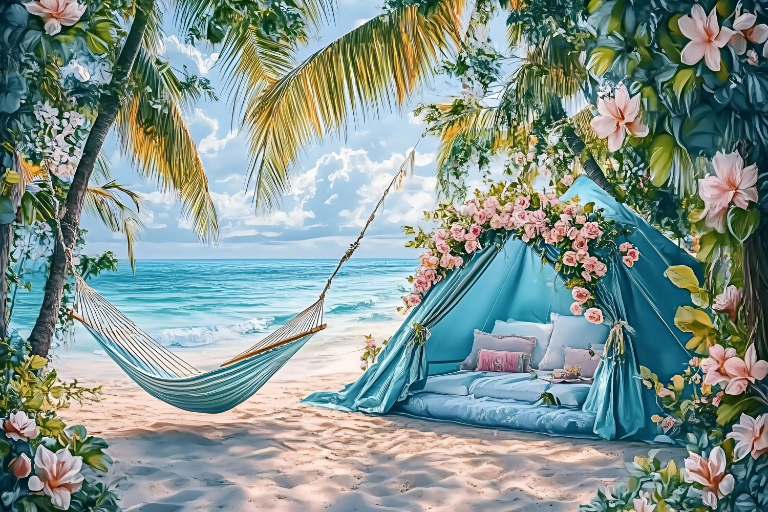 Summer Photo Backdrop Tent Palm Hammock Beach Backdrop ZXY3-19
