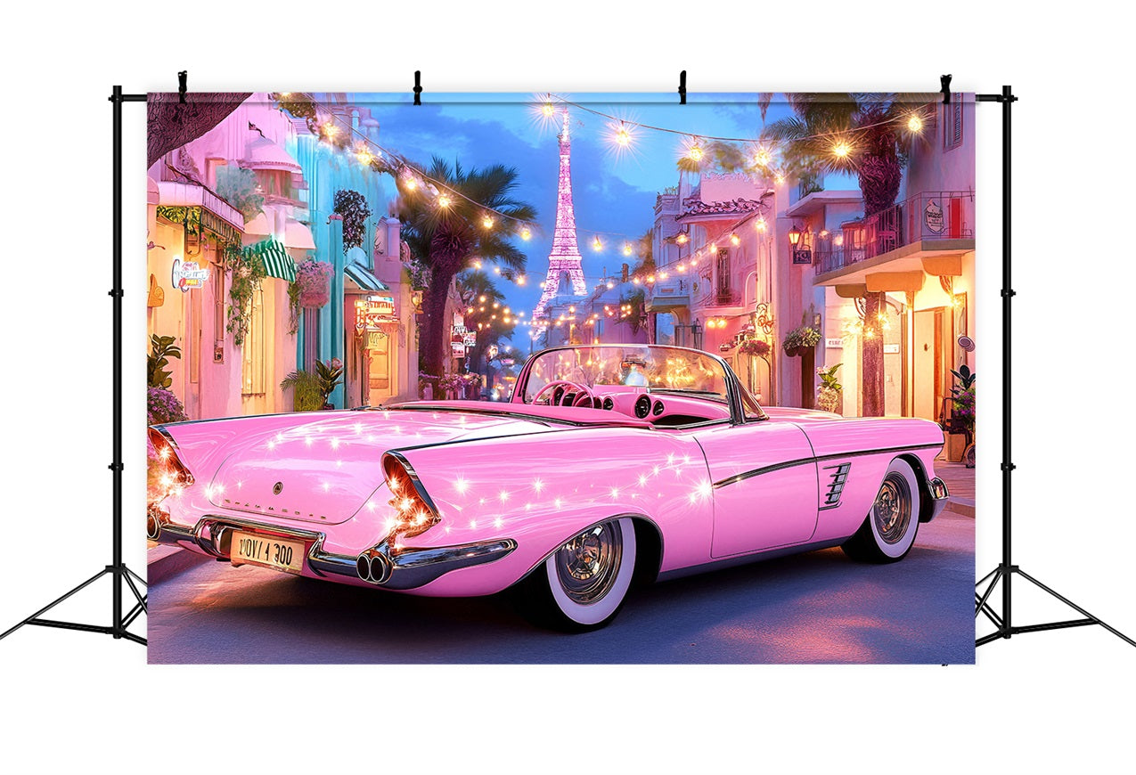 Summer Backdrop Pink Car Eiffel Lights Backdrop ZXY3-20
