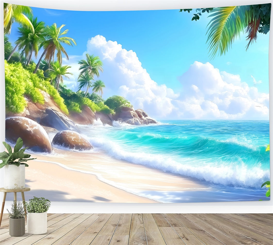 Backdrop Beach Blue Sky Rocky Summer Backdrop ZXY3-24