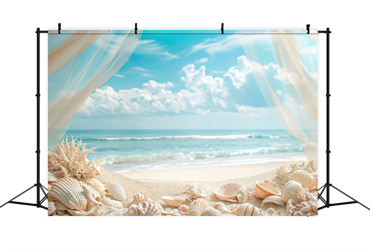 Beach Photo Backdrops Seashell Curtain Summer Backdrop ZXY3-28