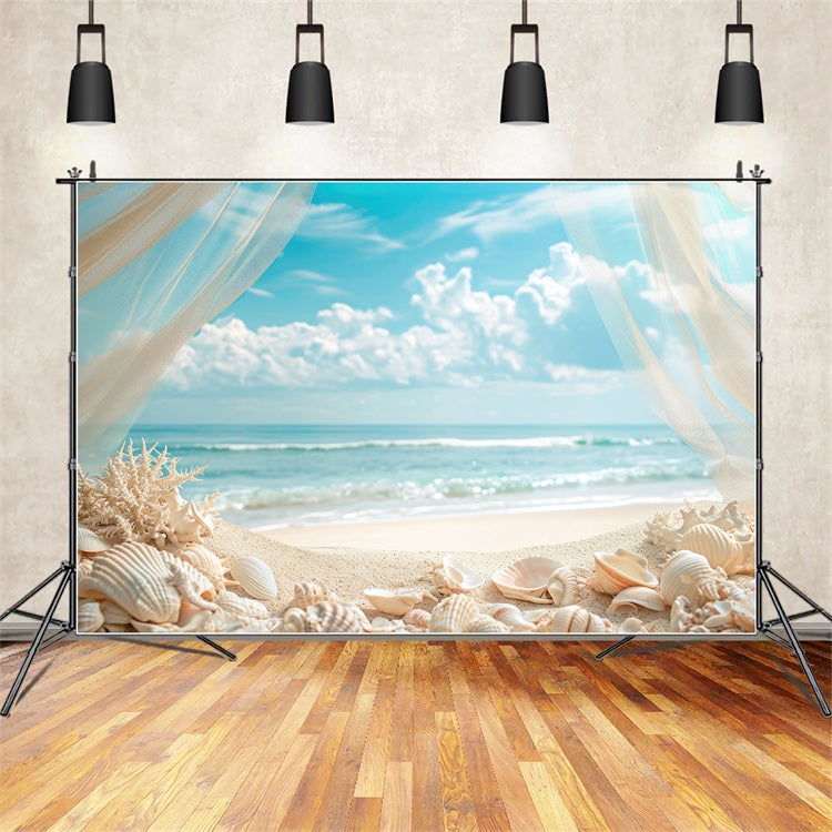 Beach Photo Backdrops Seashell Curtain Summer Backdrop ZXY3-28