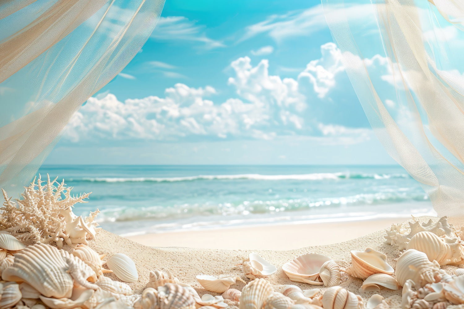 Beach Photo Backdrops Seashell Curtain Summer Backdrop ZXY3-28