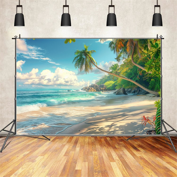 Beach Photo Backdrop Palm Sandy Shore Summer Backdrop ZXY3-29