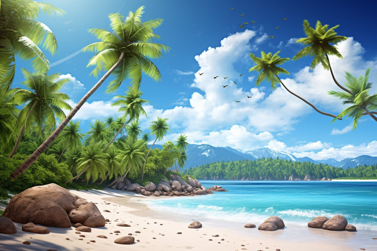 Beach Backdrops Blue Sky Palm Island Summer Backdrop ZXY3-30