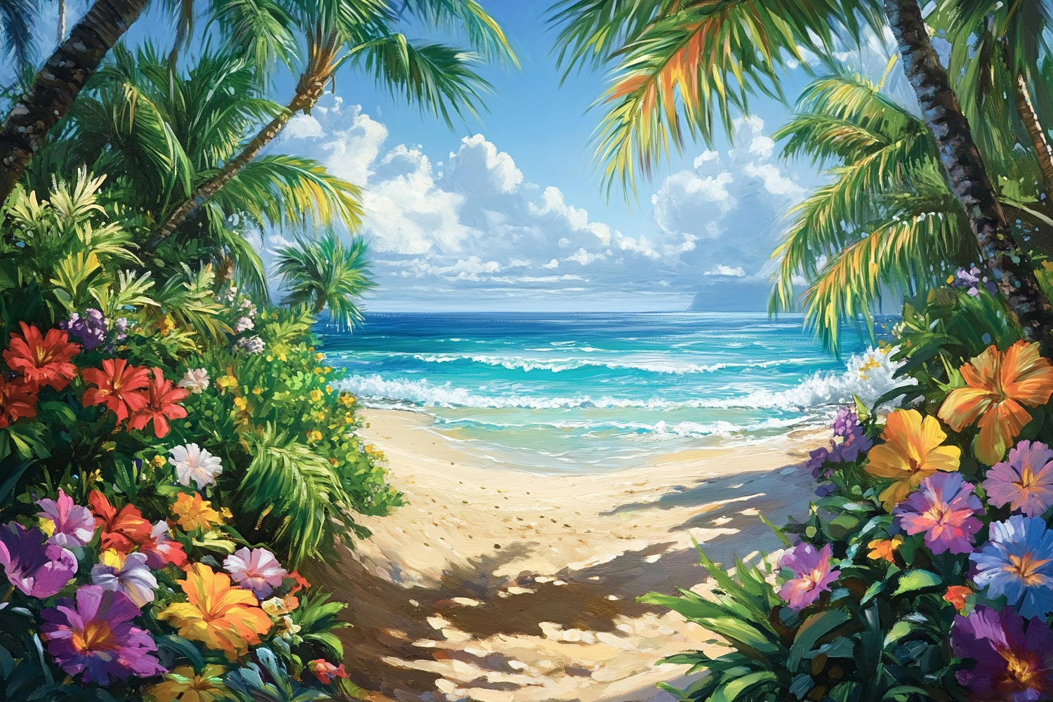 Tropical Backdrop Hibiscus Floral Beach Summer Backdrop ZXY3-31