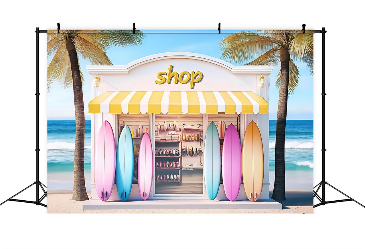 Beach Backdrop Yellow Stripe Surfboard Summer Backdrop ZXY3-8