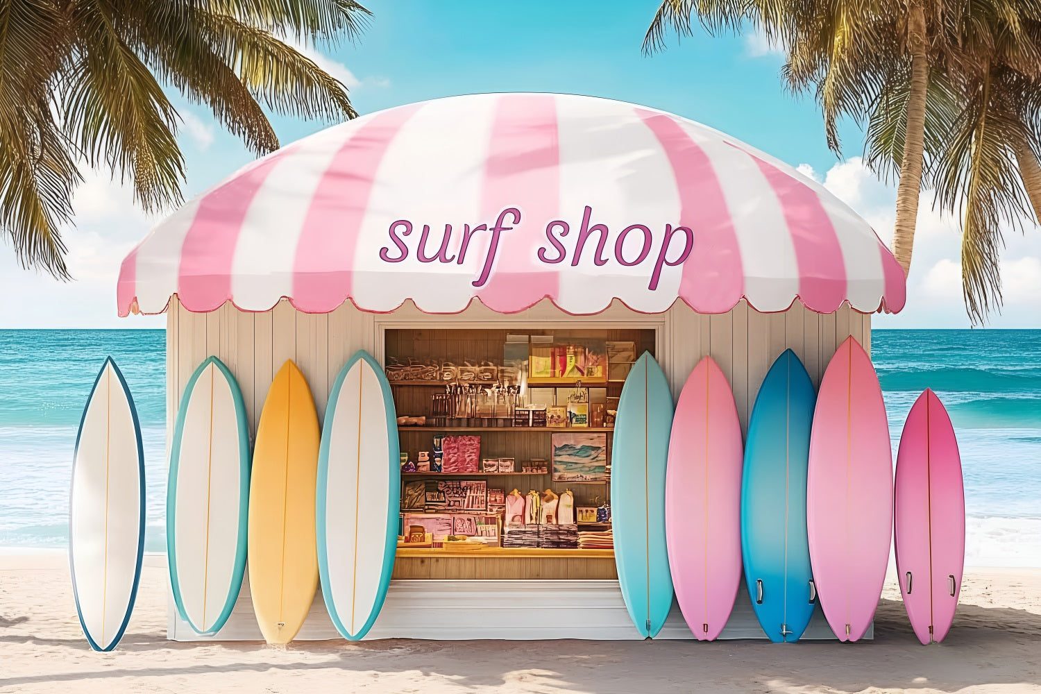 Summer Backdrop Colorful Surfboards Shack Beach Backdrop ZXY3-9