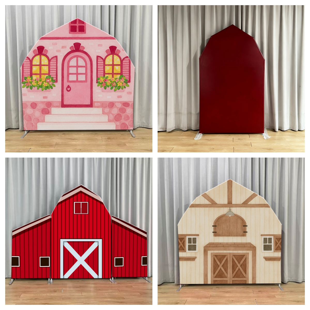 Arched Backdrop Rustic Red Farm House Door Backdrop for Party LXX59-359