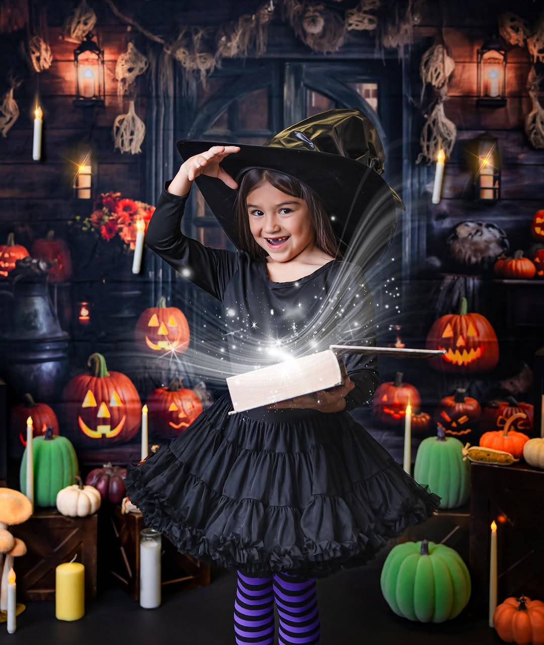 Wooden House Halloween Pumpkins Backdrop RR7-99