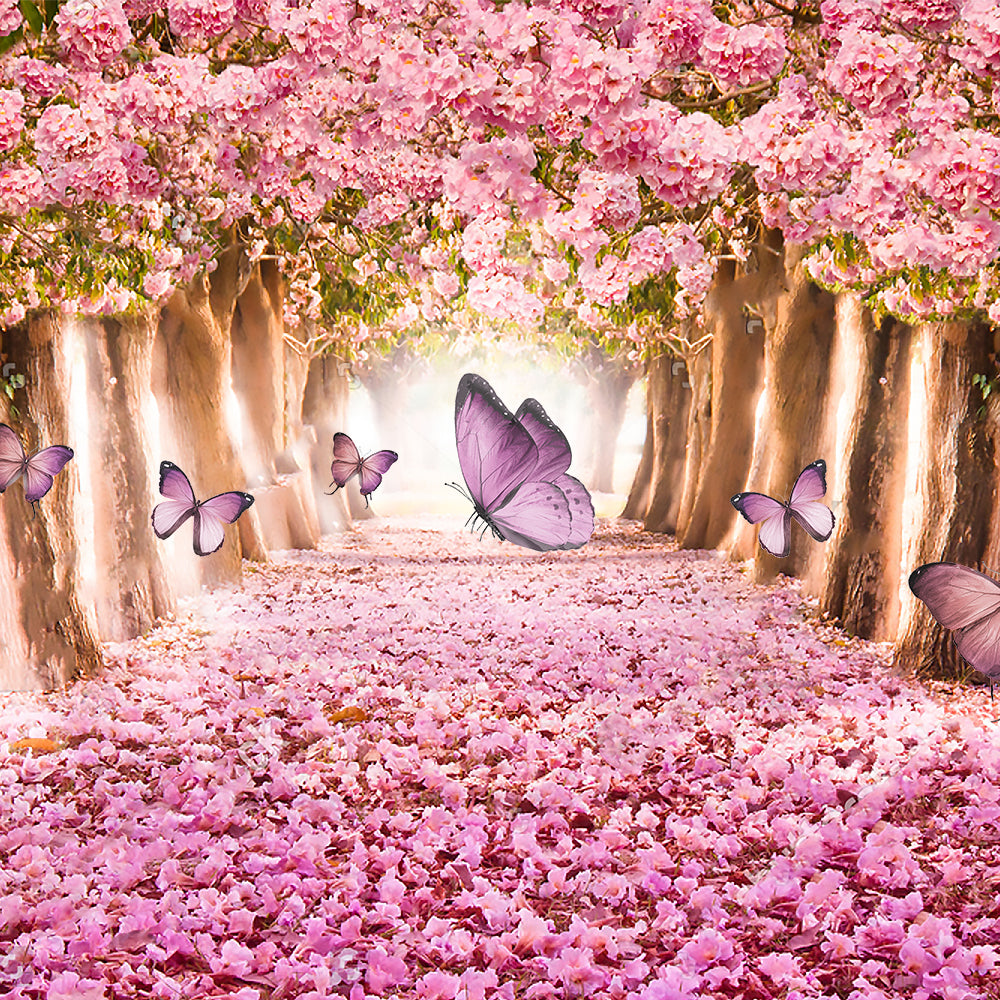 Pink Flower Tree With Butterflies Backdrop S-2719
