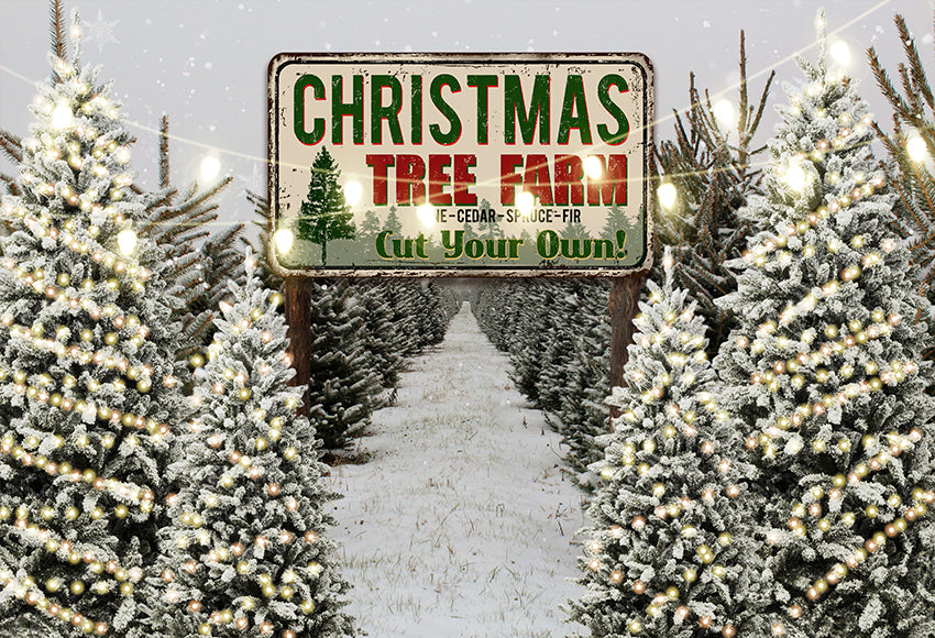 Christmas Backdrop Winter Snow Tree Farm