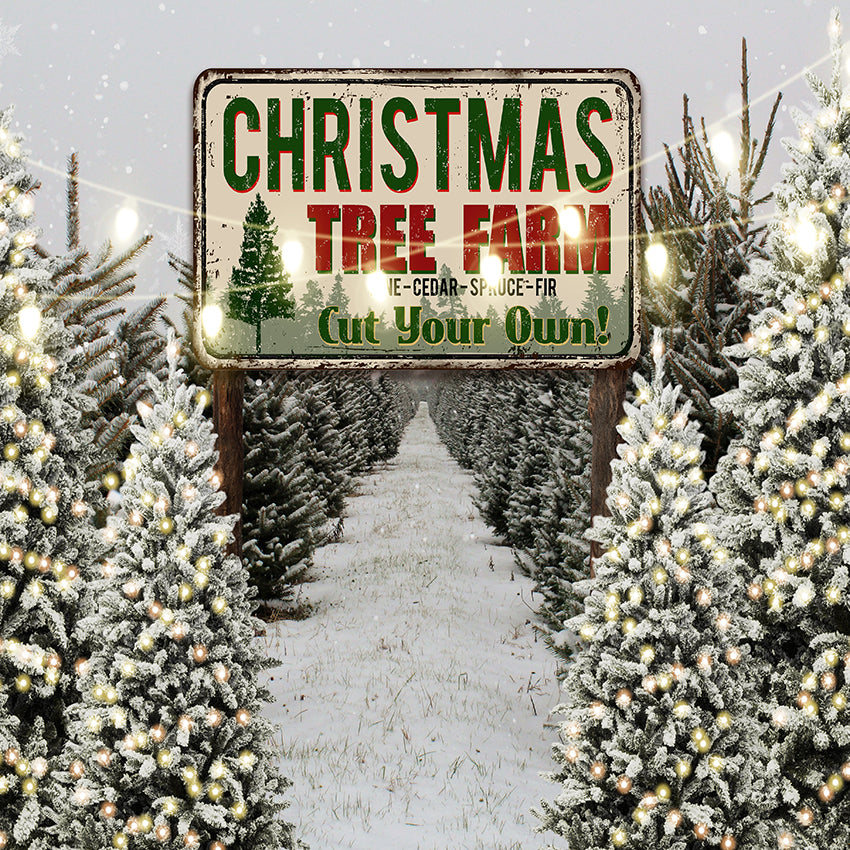Christmas Backdrop Winter Snow Tree Farm