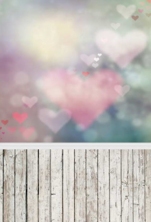 Valentine's Day Backdrop Love Heart Wood Floor For Photos F-2954