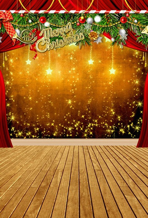 Christmas Lights Red Curtain Photography Backdrop