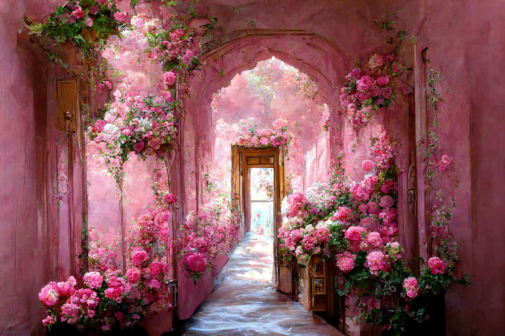 Pink Flower Corridor Painting Photography Backdrop