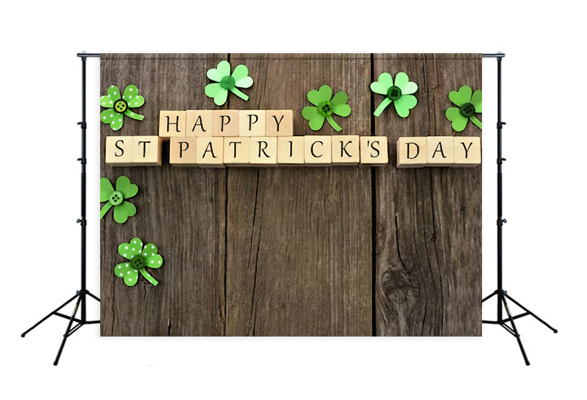 Happy Saint Patrick's Day Green Leaves Wood Photo Backdrop SH169