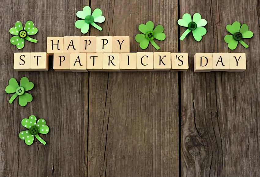 Happy Saint Patrick's Day Green Leaves Wood Photo Backdrop SH169