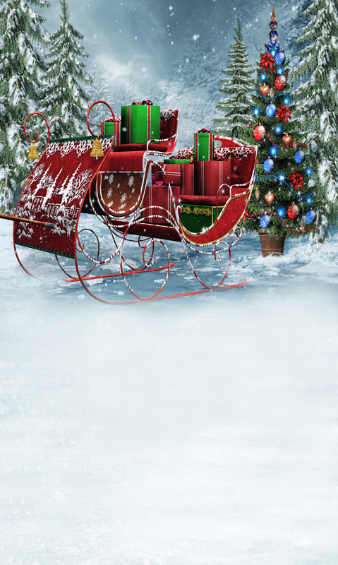 Santa's Sleigh Christmas Tree Gift Snow Backdrop for Picture  ST-454