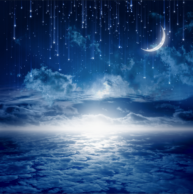 8x8ft White Moon Clouds Twinkle Stars Night Sky Backdrop lv-1105 (only 1)