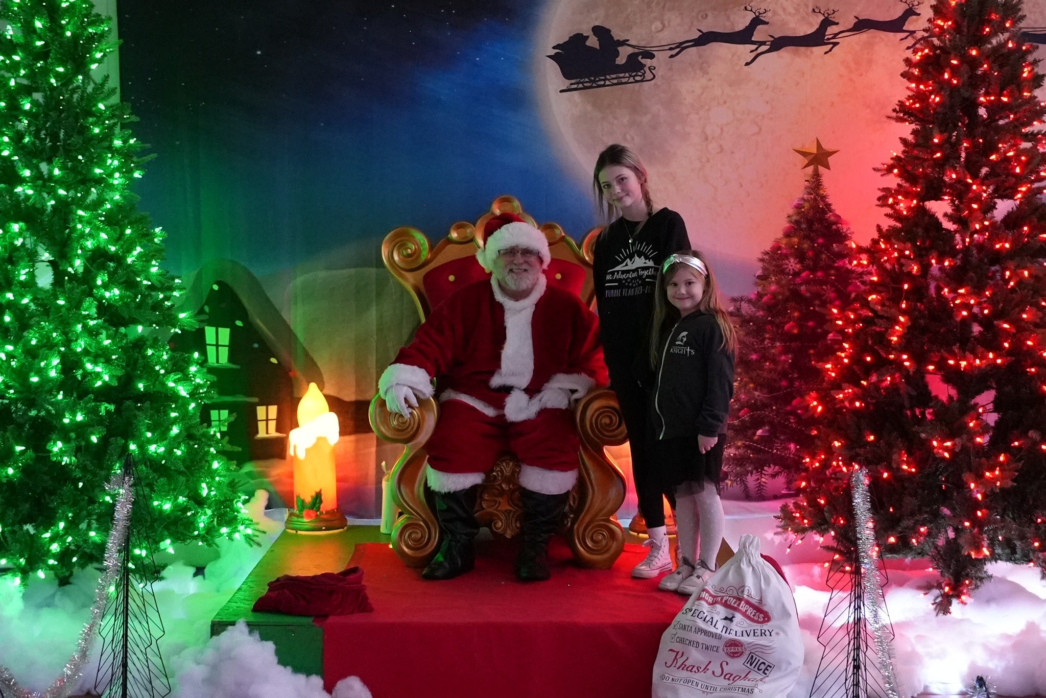 Snowy Tiny Houses Elk Santa Xmas Backdrop D979