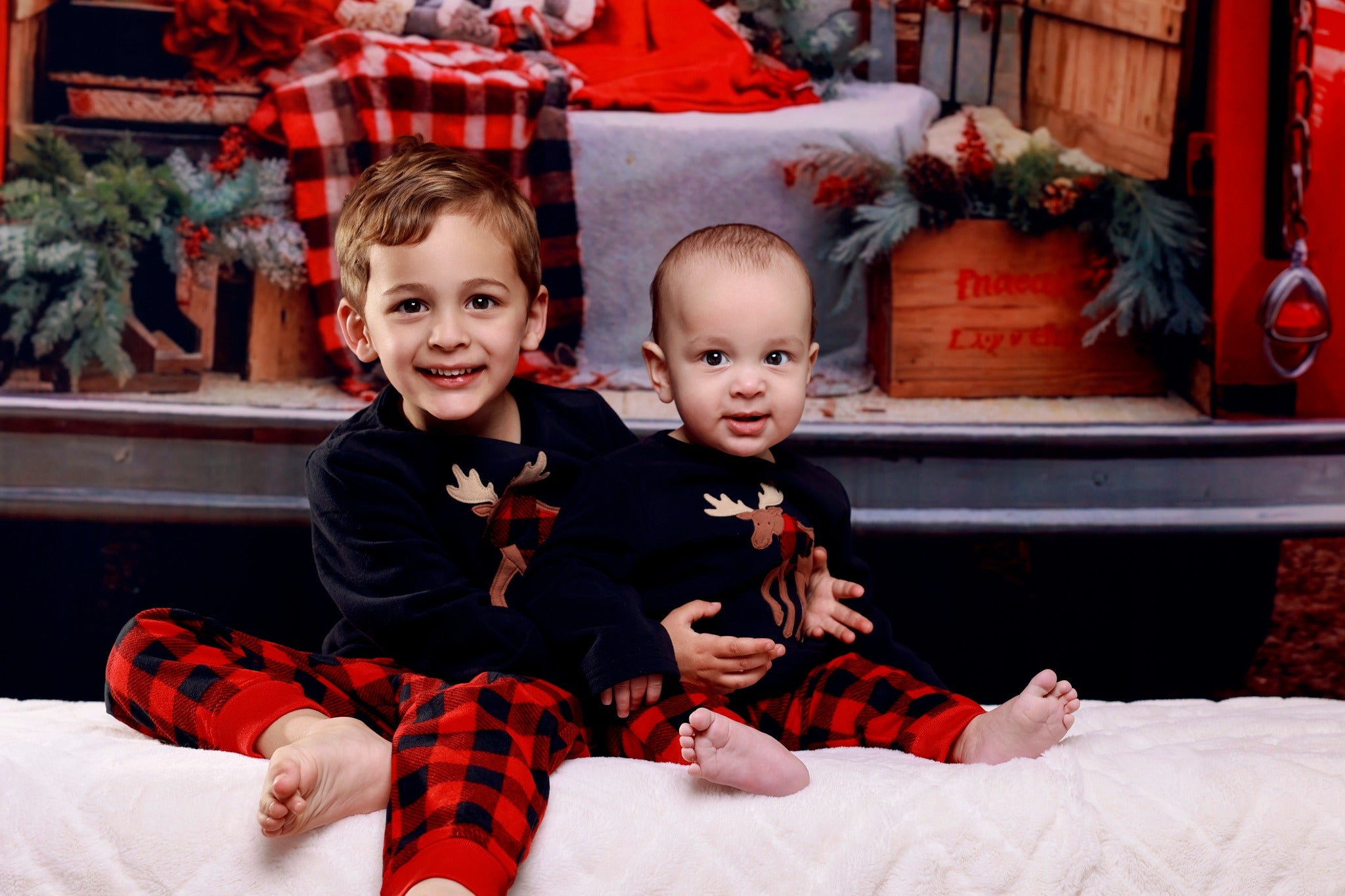 Santa's Christmas Tree Farm Red Truck Backdrop M11-60