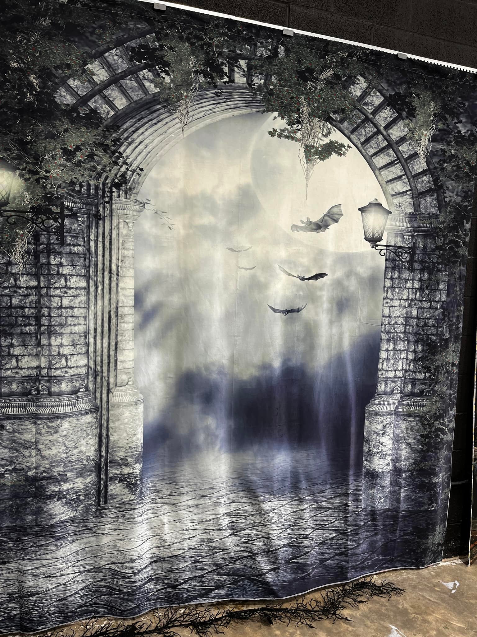 Gothic Gate Bats Moon Night Halloween Backdrop M8-02