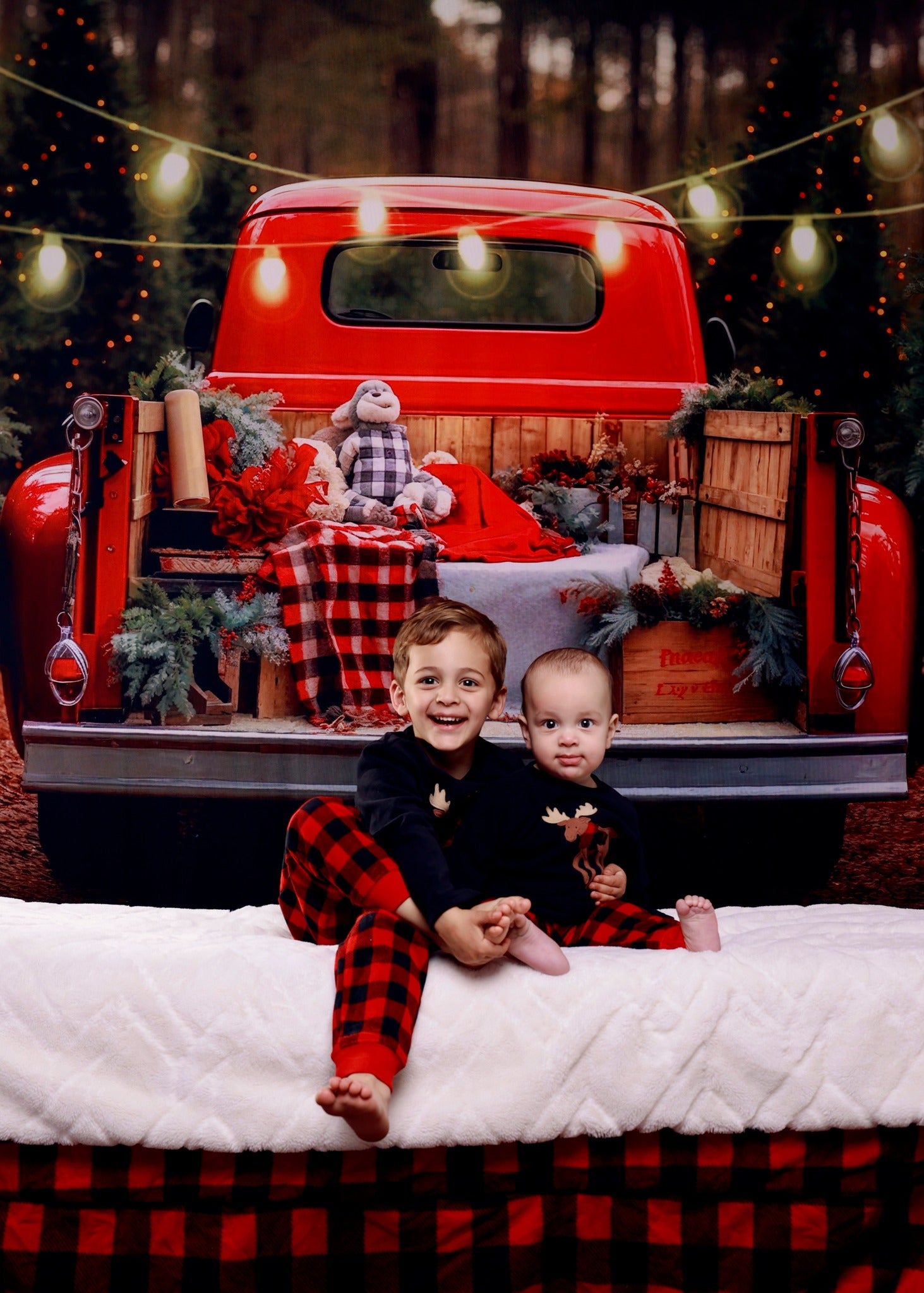 Santa's Christmas Tree Farm Red Truck Backdrop M11-60