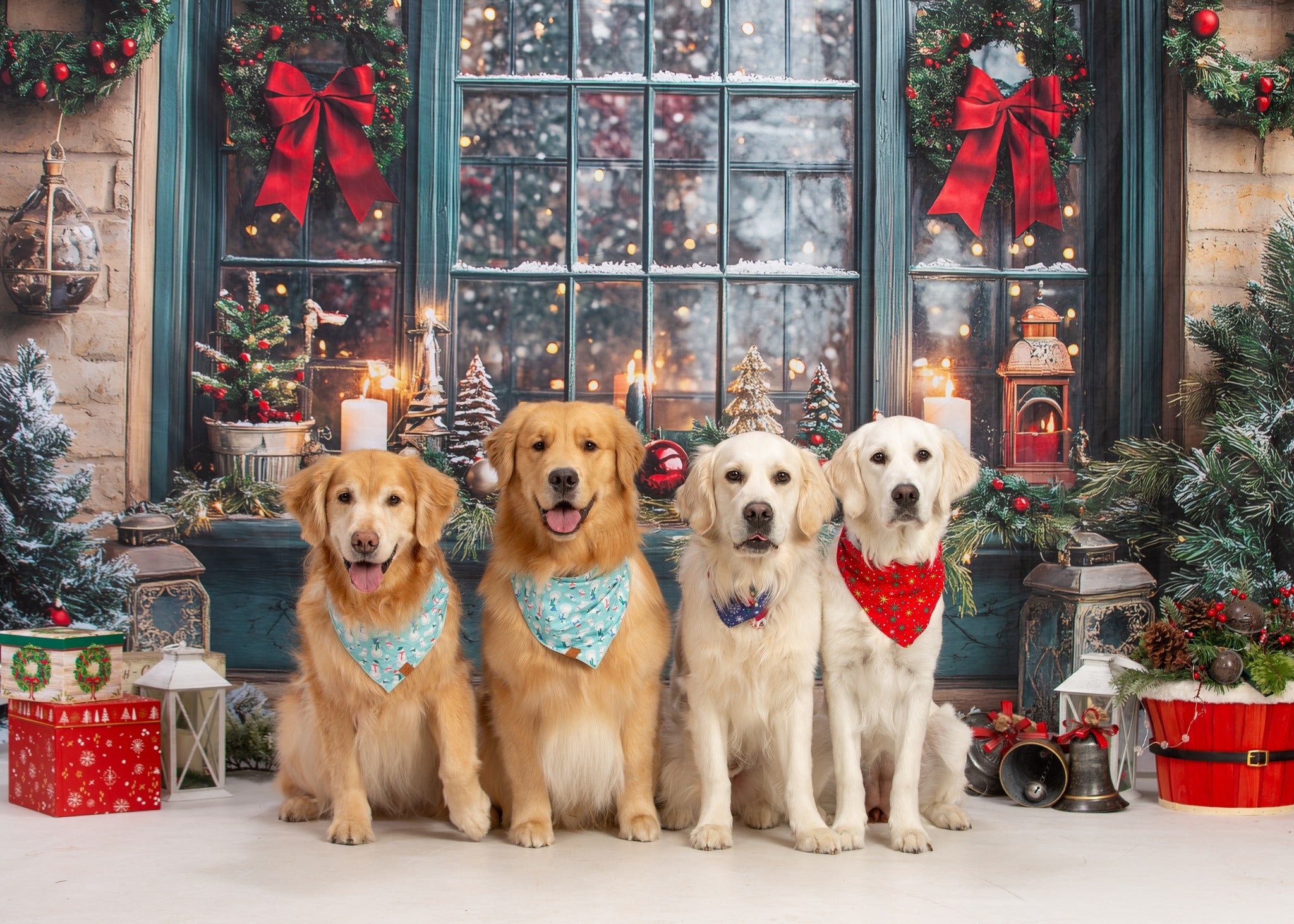 Christmas Wreath Glowing Window Backdrop RR8-109