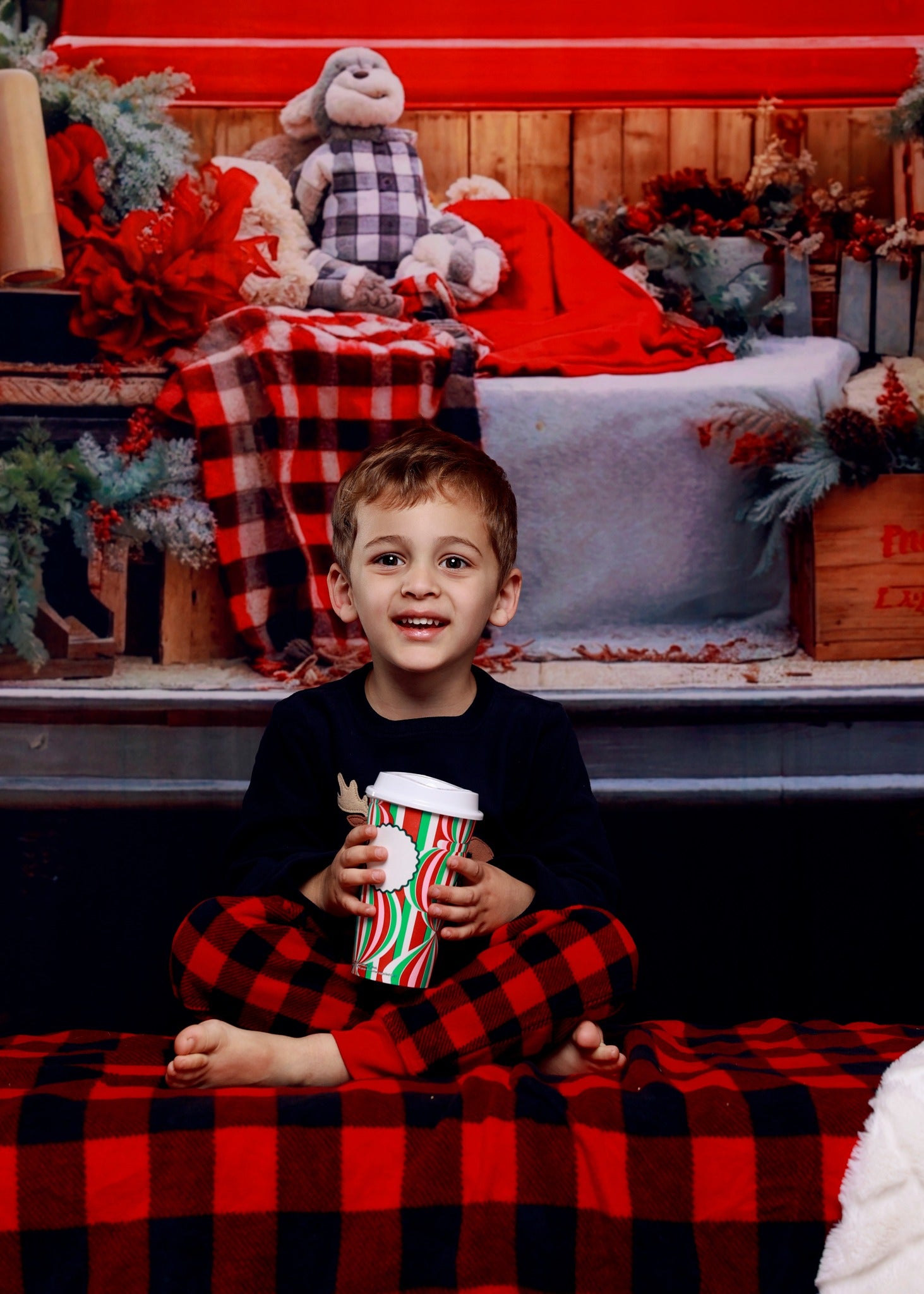 Santa's Christmas Tree Farm Red Truck Backdrop M11-60