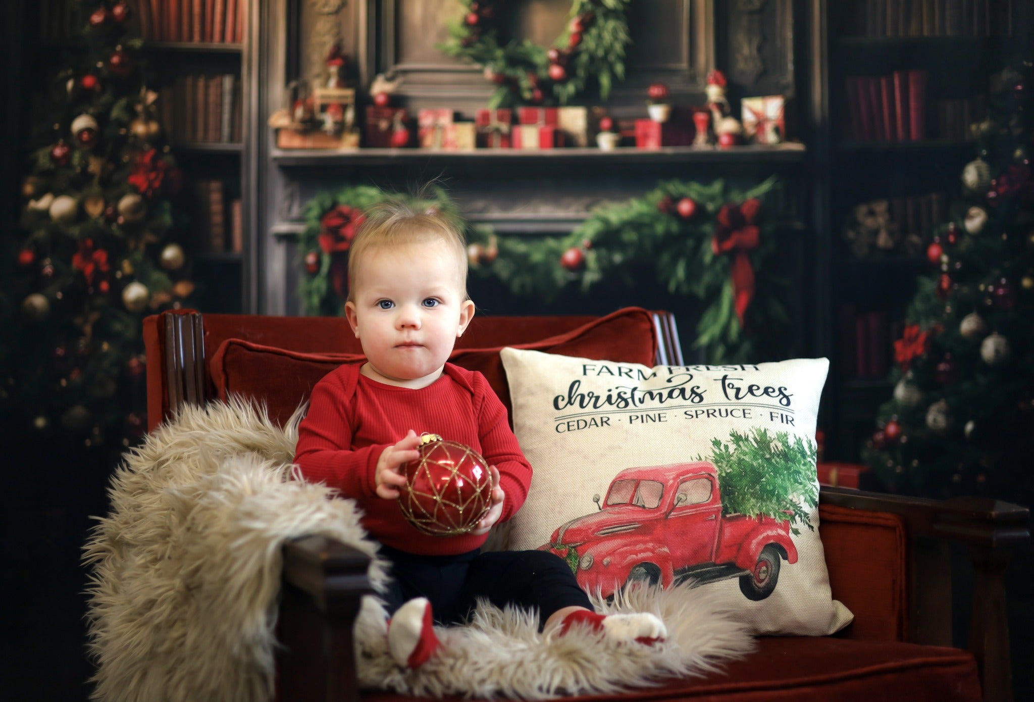 Christmas Tree Living Room Fireplace Backdrop RR7-820