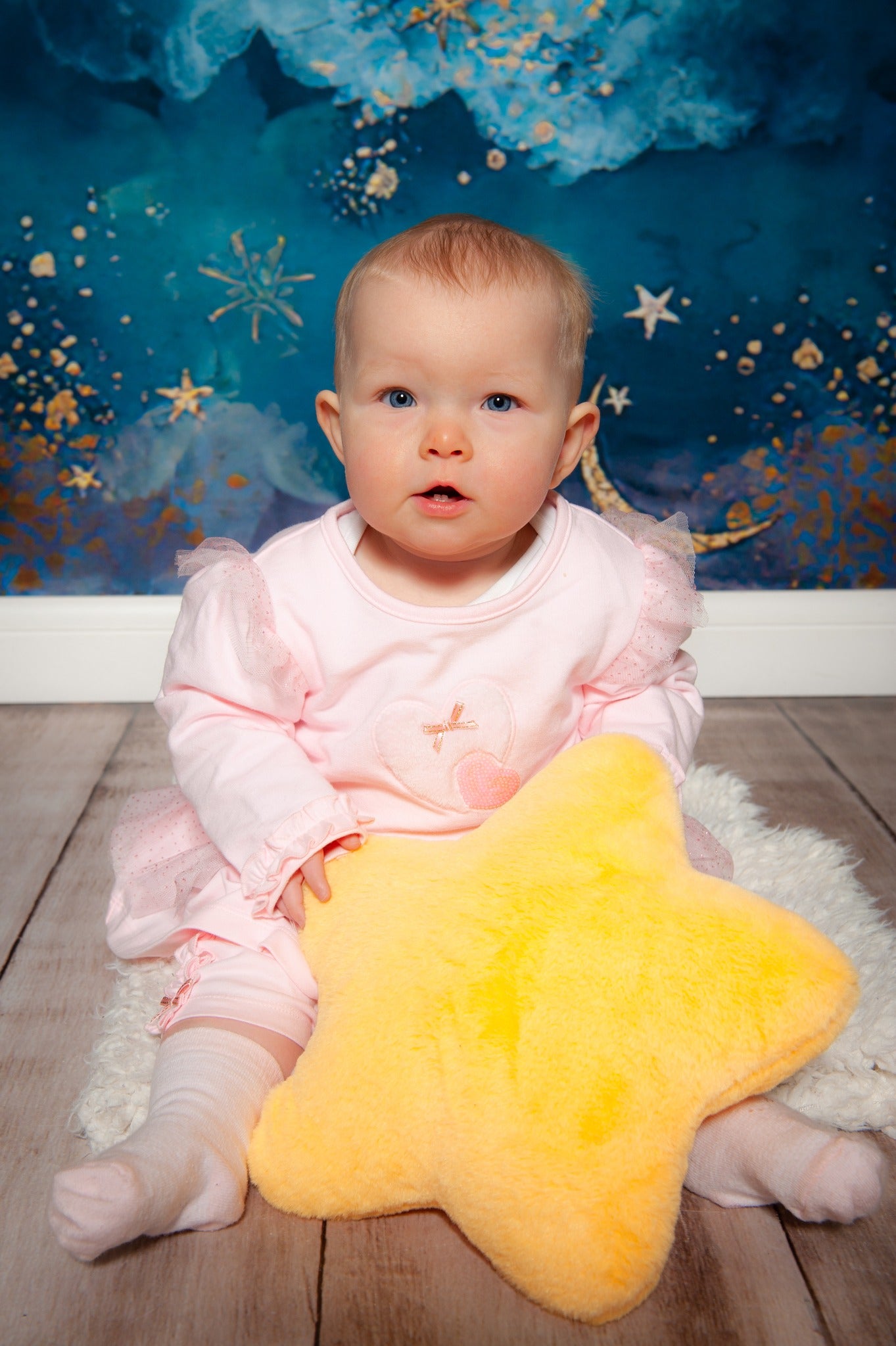 Beautiful Blue Sky Stars and Moon Backdrop for Photography NB-347