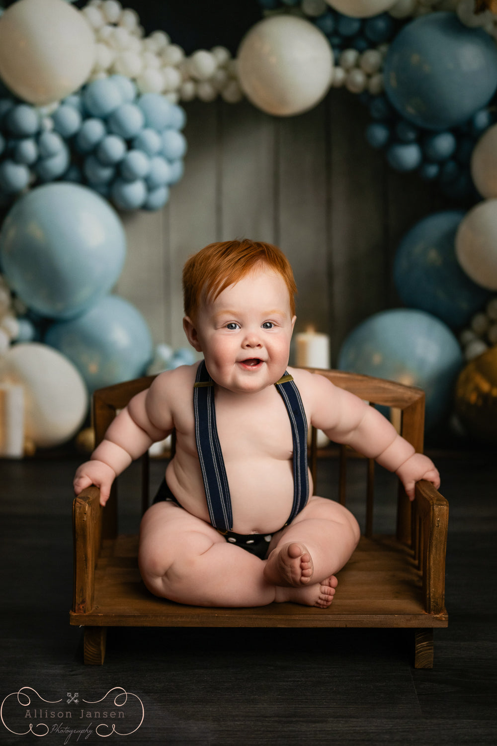 Cake Smash Backdrop Blue Gold Star Balloon Arch Birthday Backdrop MRR9-90