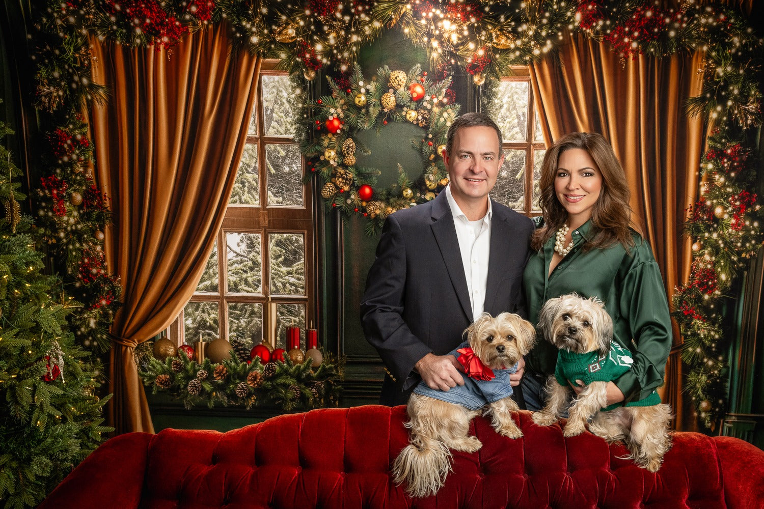 Christmas Backdrop Golden Curtain Window Christmas Photo Backdrops MRR9-93