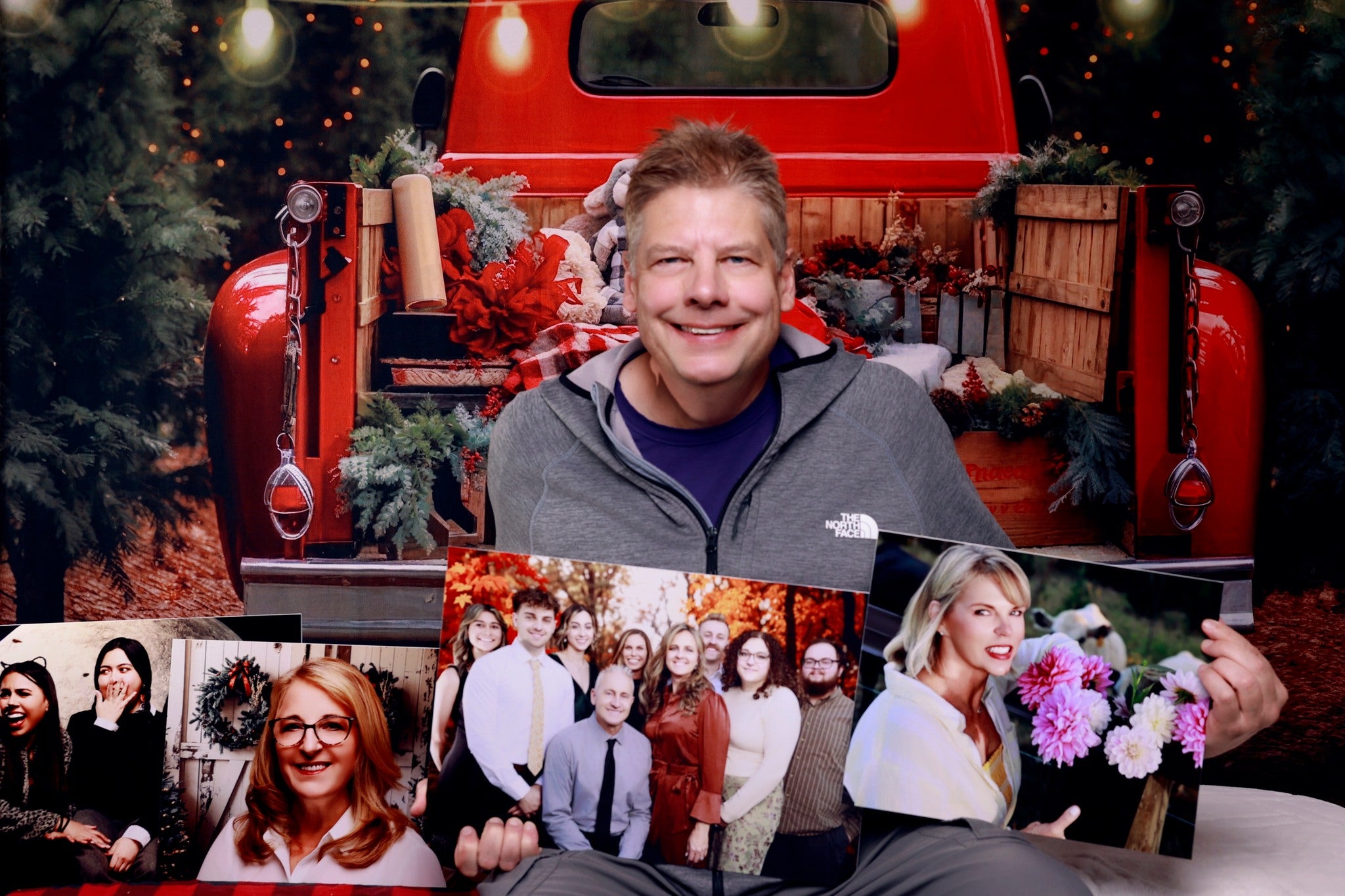 Santa's Christmas Tree Farm Red Truck Backdrop M11-60