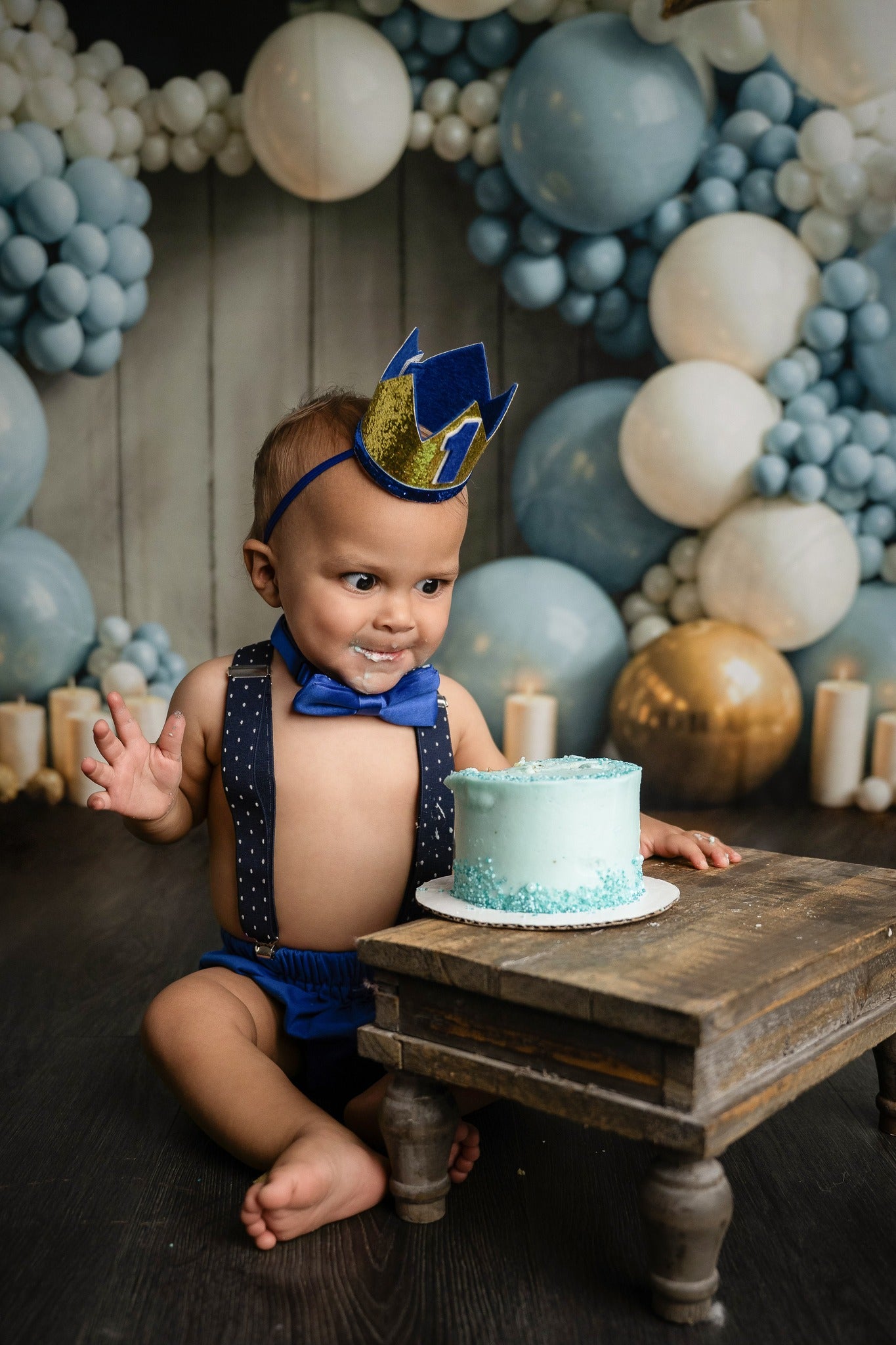 Cake Smash Backdrop Blue Gold Star Balloon Arch Birthday Backdrop MRR9-90