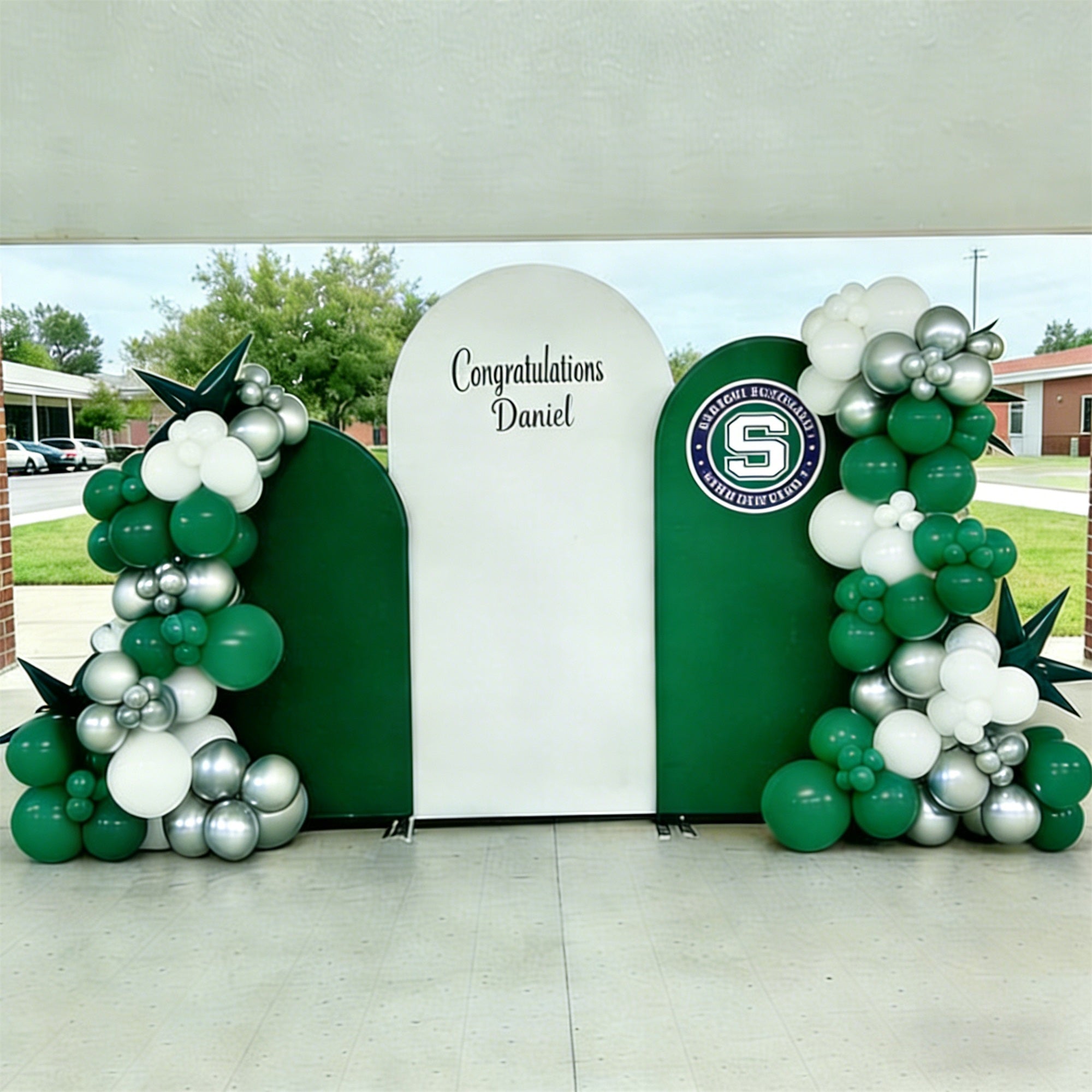 Arch Graduation Backdrop Kit White Green Graduation Party Backdrop