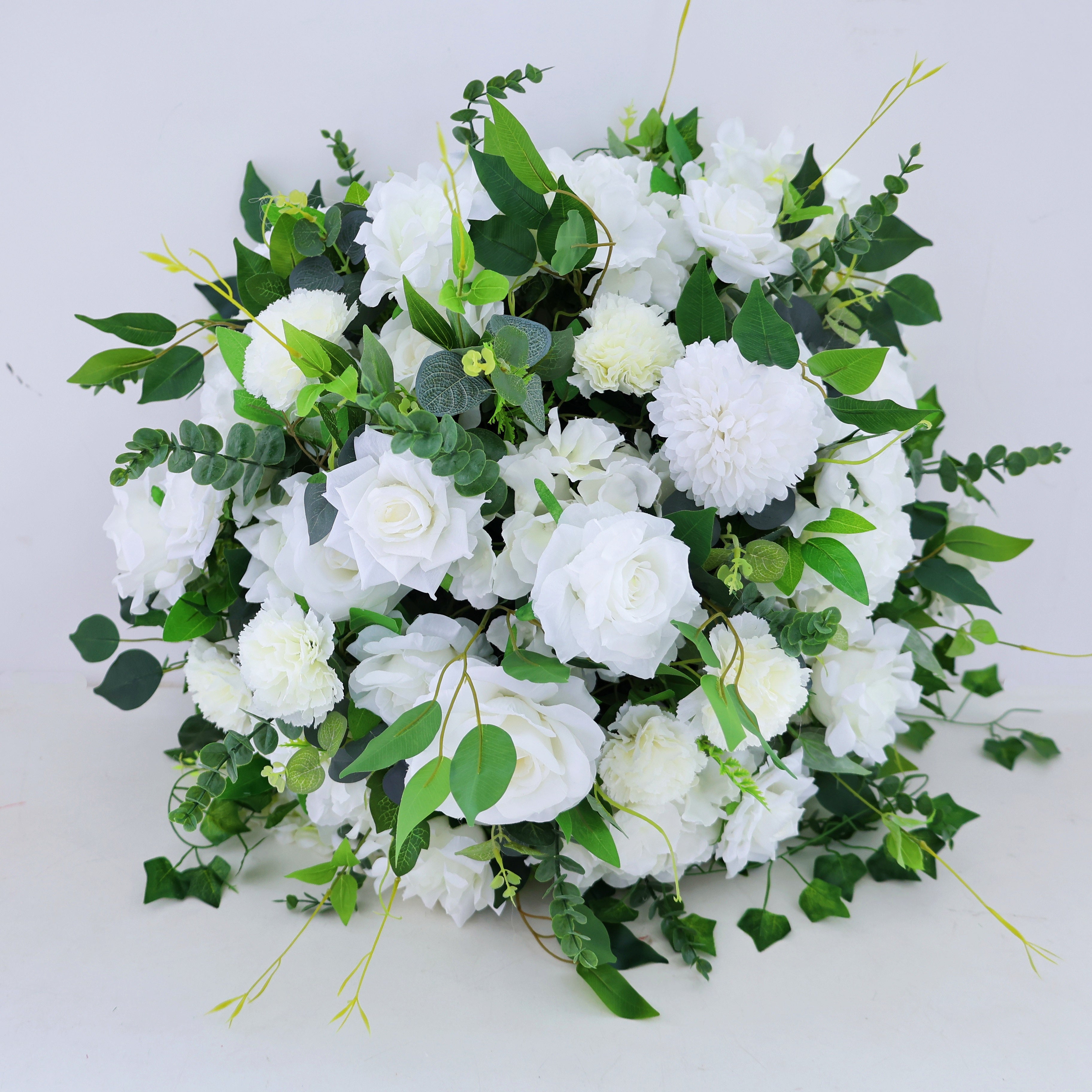 White Silk Flowers with Greenery Fabric Flower Ball Centerpieces AAFC-1472