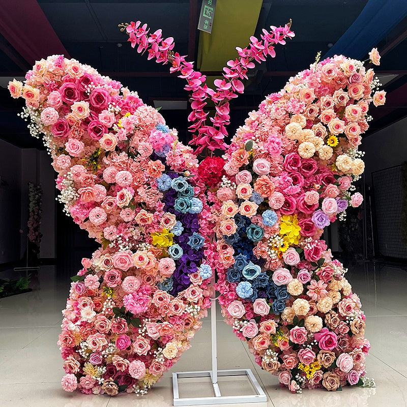 6.56ft Colorful Butterfly Shaped Floral Wall for Birthday Party Decor ABAW-001