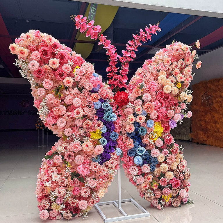 6.56ft Colorful Butterfly Shaped Floral Wall for Birthday Party Decor ABAW-001