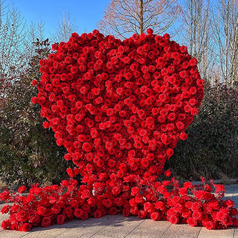 Romantic Heart Shape Red Rose Flower Wall for Wedding Proposal Decor ABFW-002
