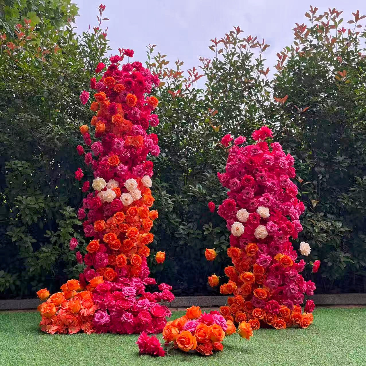 Pink Orange Flower Tower Pillar Backdrop For Wedding Decoration ABAW-002