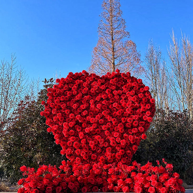 Romantic Heart Shape Red Rose Flower Wall for Wedding Proposal Decor ABFW-002