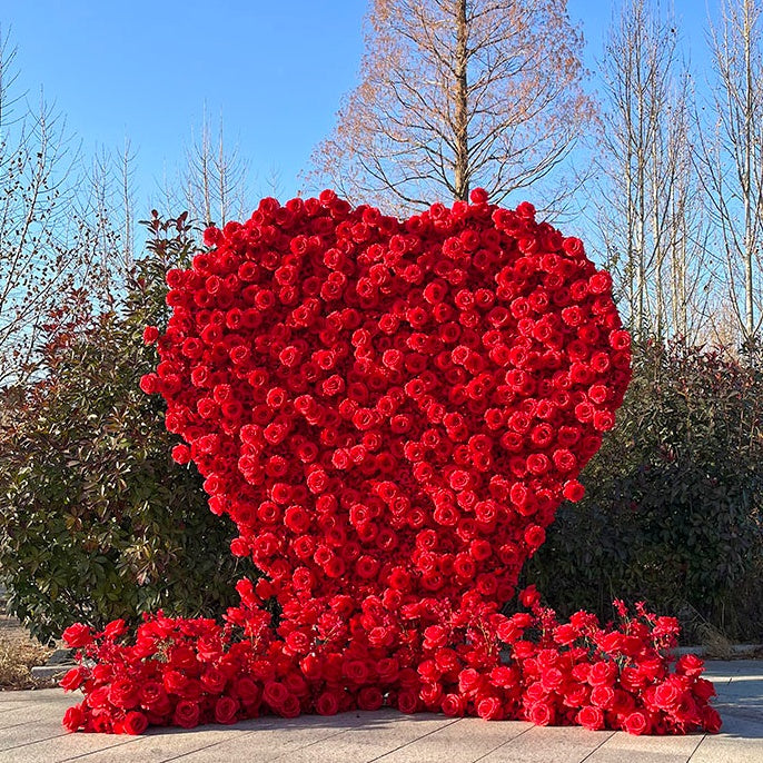 Romantic Heart Shape Red Rose Flower Wall for Wedding Proposal Decor ABFW-002