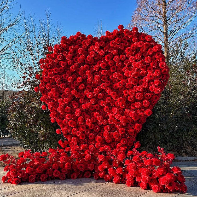 Romantic Heart Shape Red Rose Flower Wall for Wedding Proposal Decor ABFW-002