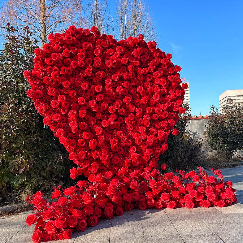 Romantic Heart Shape Red Rose Flower Wall for Wedding Proposal Decor ABFW-002