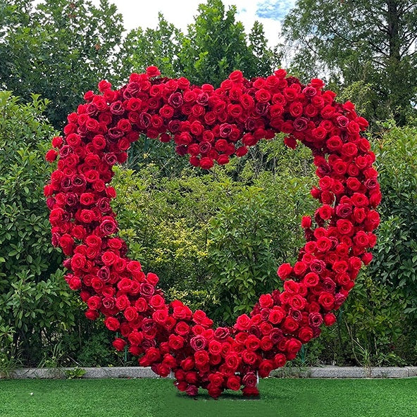 Flower Arch 6.5ft Red Rose Heart Shaped Floral Backdrop for Valentine Decor ABAW-012